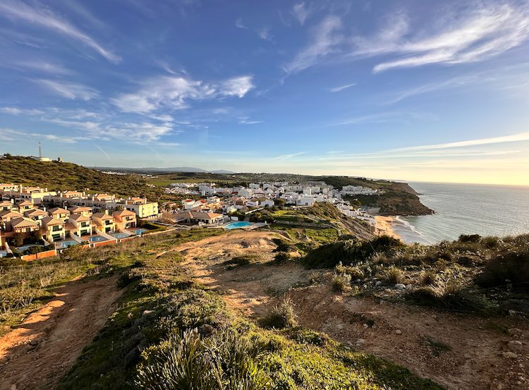 Clifftop view over Burgau village and the Atlantic coastline
